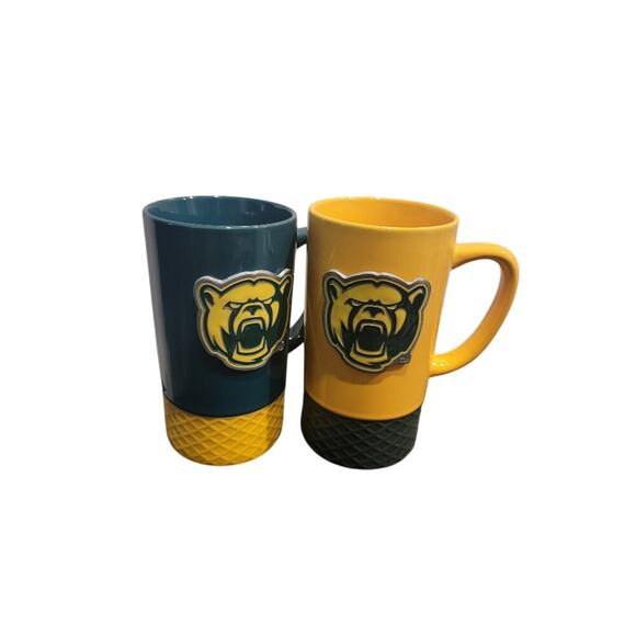 Baylor University Bears Jump Mugs 15 oz Set of 2  Rubber Bumpers Yellow Green - Picture 1 of 12